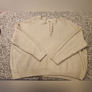 Cream Sweater with Henley Style wooden buttons